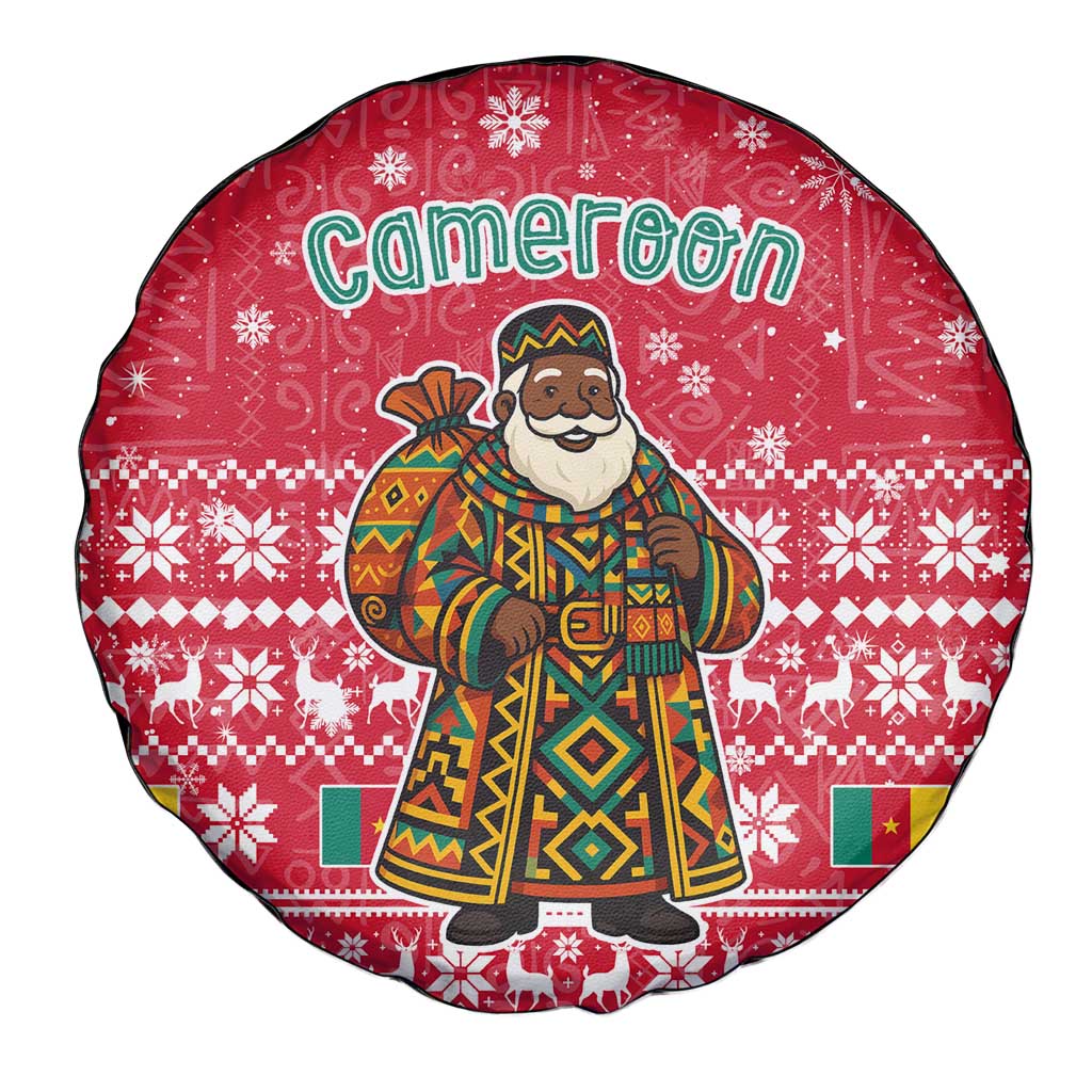 Cameroon Christmas Spare Tire Cover with Red Snowflake Pattern Traditional Santa and Map Motif - Wonder Print Shop