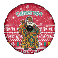 Cameroon Christmas Spare Tire Cover with Red Snowflake Pattern Traditional Santa and Map Motif - Wonder Print Shop