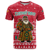 Cameroon Christmas T Shirt with Red Snowflake Pattern Traditional Santa and Map Motif - Wonder Print Shop