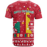 Cameroon Christmas T Shirt with Red Snowflake Pattern Traditional Santa and Map Motif - Wonder Print Shop