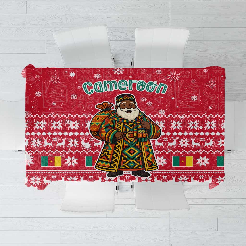 Cameroon Christmas Tablecloth with Red Snowflake Pattern Traditional Santa and Map Motif - Wonder Print Shop