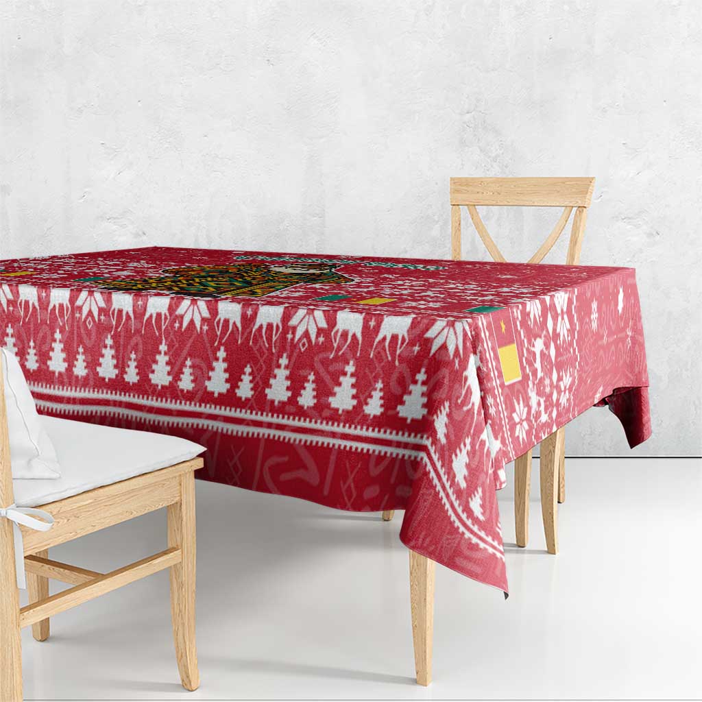 Cameroon Christmas Tablecloth with Red Snowflake Pattern Traditional Santa and Map Motif - Wonder Print Shop