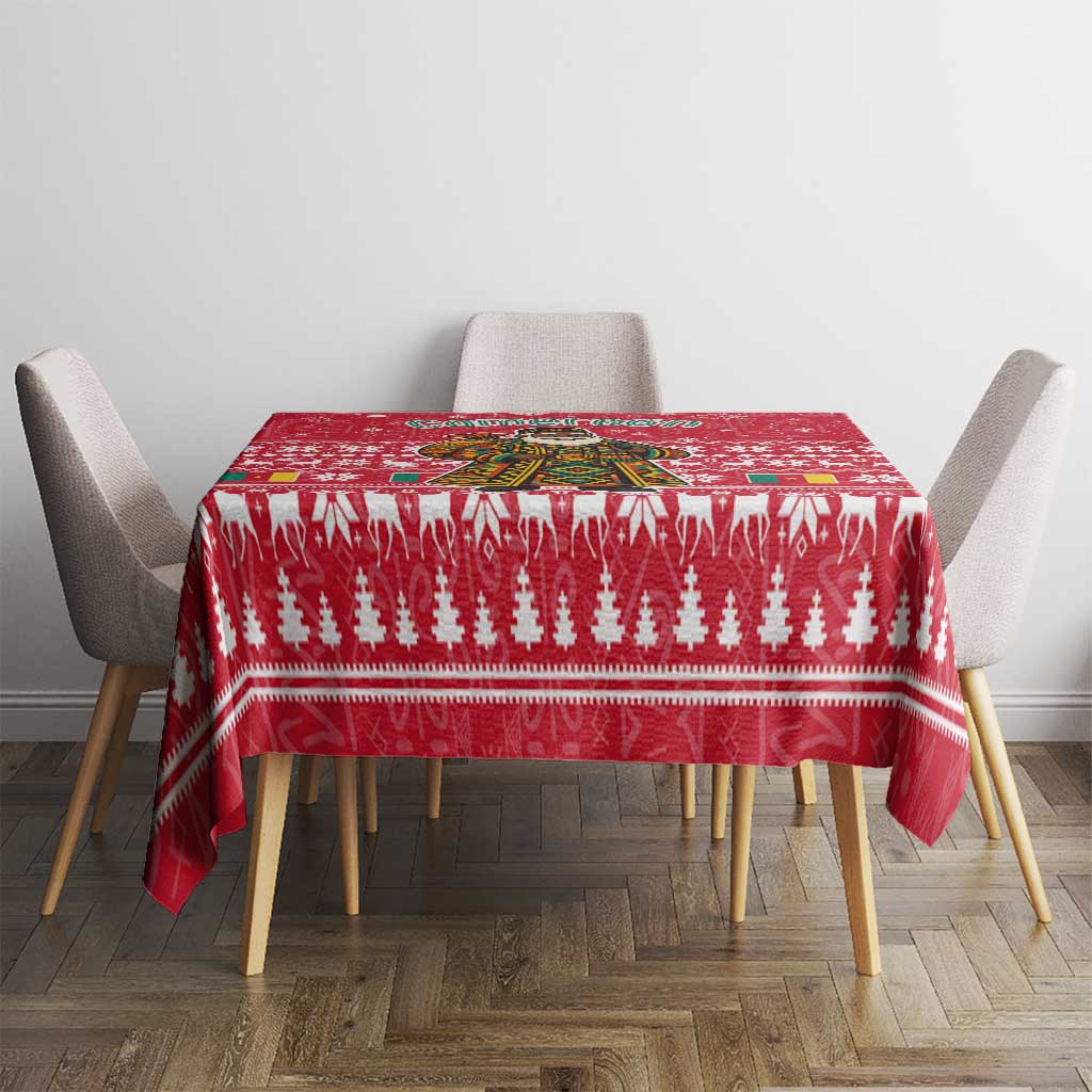 Cameroon Christmas Tablecloth with Red Snowflake Pattern Traditional Santa and Map Motif - Wonder Print Shop