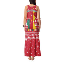 Cameroon Christmas Tank Maxi Dress with Red Snowflake Pattern Traditional Santa and Map Motif - Wonder Print Shop