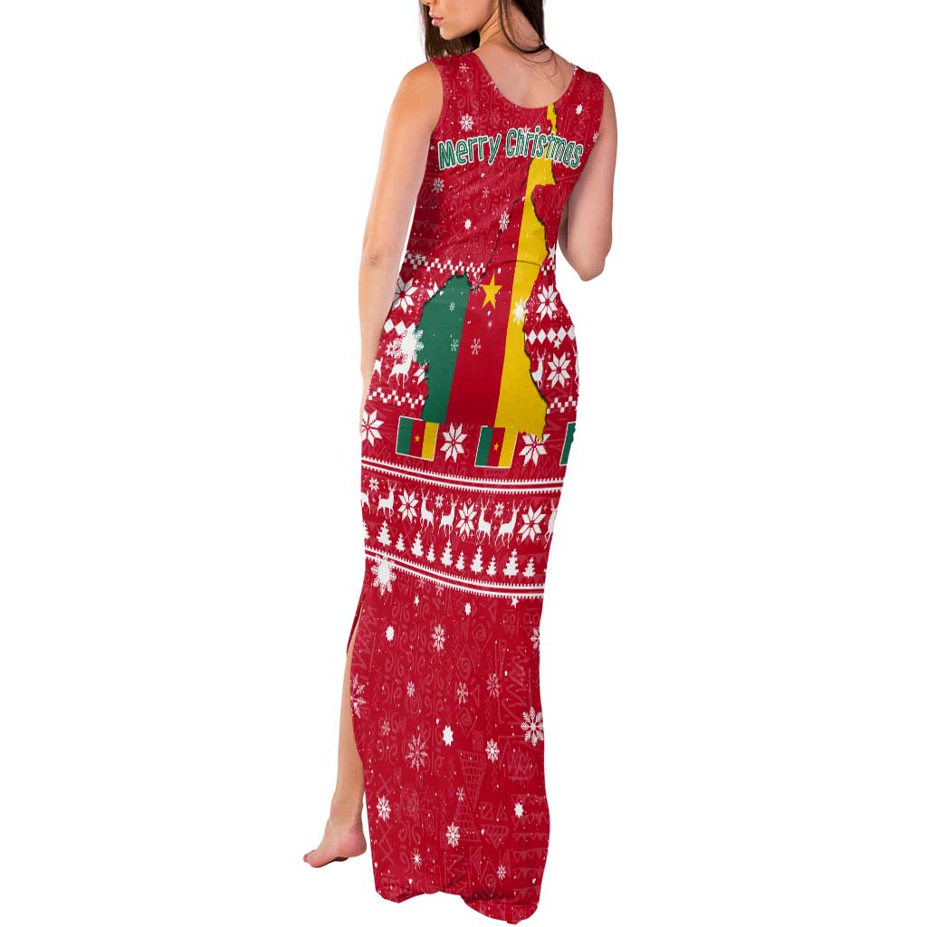 Cameroon Christmas Tank Maxi Dress with Red Snowflake Pattern Traditional Santa and Map Motif - Wonder Print Shop