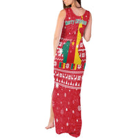 Cameroon Christmas Tank Maxi Dress with Red Snowflake Pattern Traditional Santa and Map Motif - Wonder Print Shop