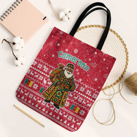 Cameroon Christmas Tote Bag with Red Snowflake Pattern Traditional Santa and Map Motif - Wonder Print Shop