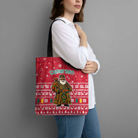 Cameroon Christmas Tote Bag with Red Snowflake Pattern Traditional Santa and Map Motif - Wonder Print Shop
