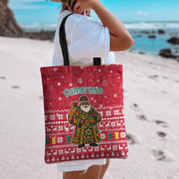 Cameroon Christmas Tote Bag with Red Snowflake Pattern Traditional Santa and Map Motif - Wonder Print Shop