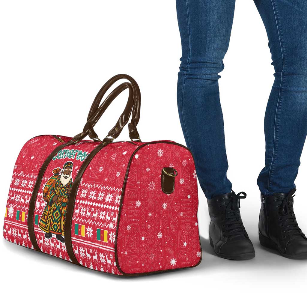 Cameroon Christmas Travel Bag with Red Snowflake Pattern Traditional Santa and Map Motif - Wonder Print Shop