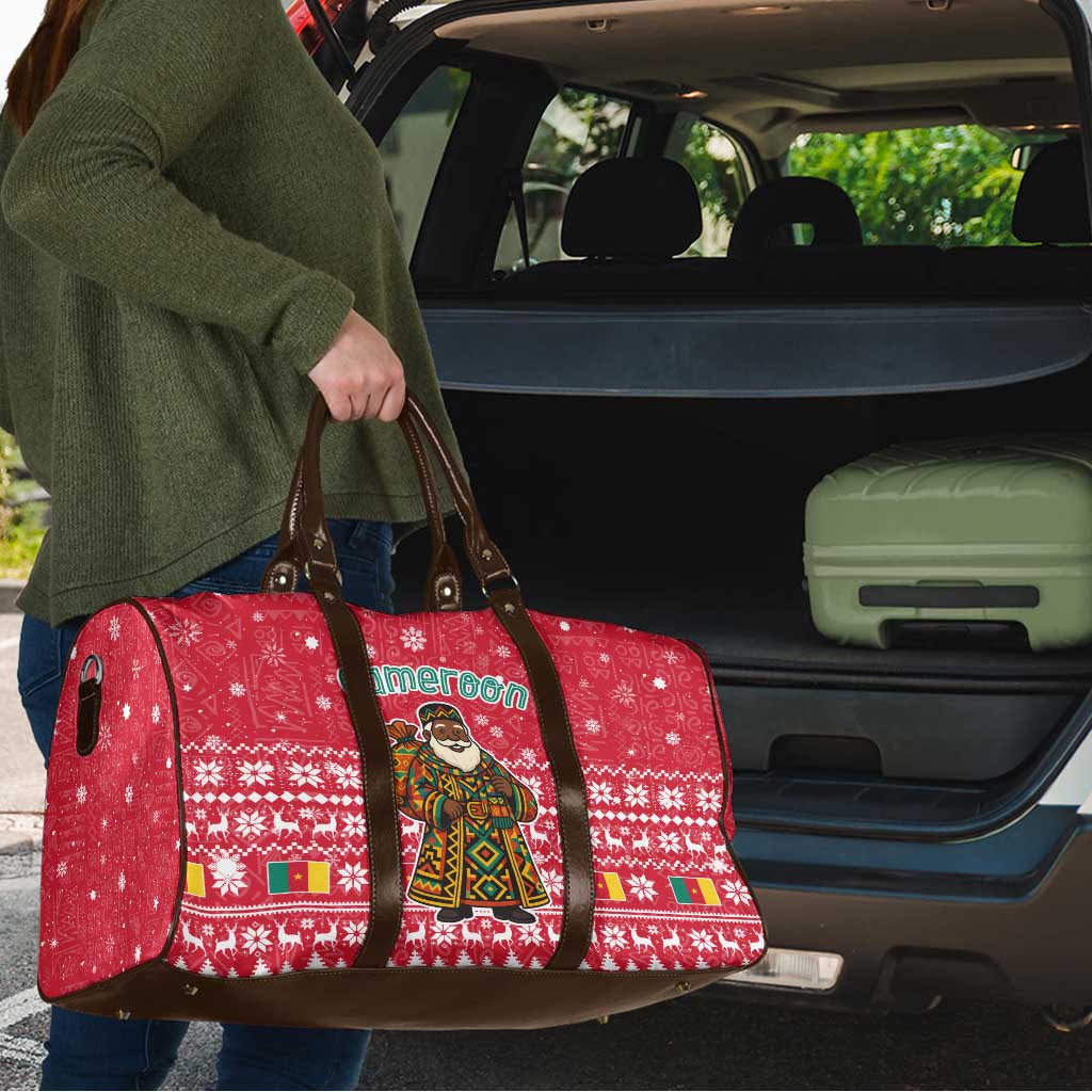 Cameroon Christmas Travel Bag with Red Snowflake Pattern Traditional Santa and Map Motif - Wonder Print Shop
