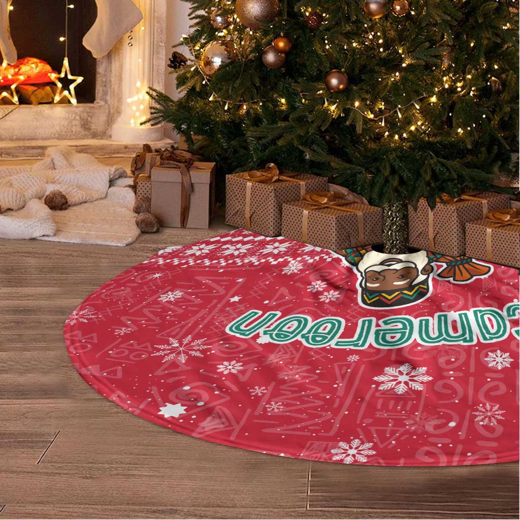 Cameroon Christmas Tree Skirt with Red Snowflake Pattern Traditional Santa and Map Motif - Wonder Print Shop