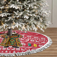 Cameroon Christmas Tree Skirt with Red Snowflake Pattern Traditional Santa and Map Motif - Wonder Print Shop