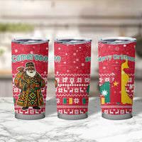 Cameroon Christmas Tumbler Cup with Red Snowflake Pattern Traditional Santa and Map Motif - Wonder Print Shop