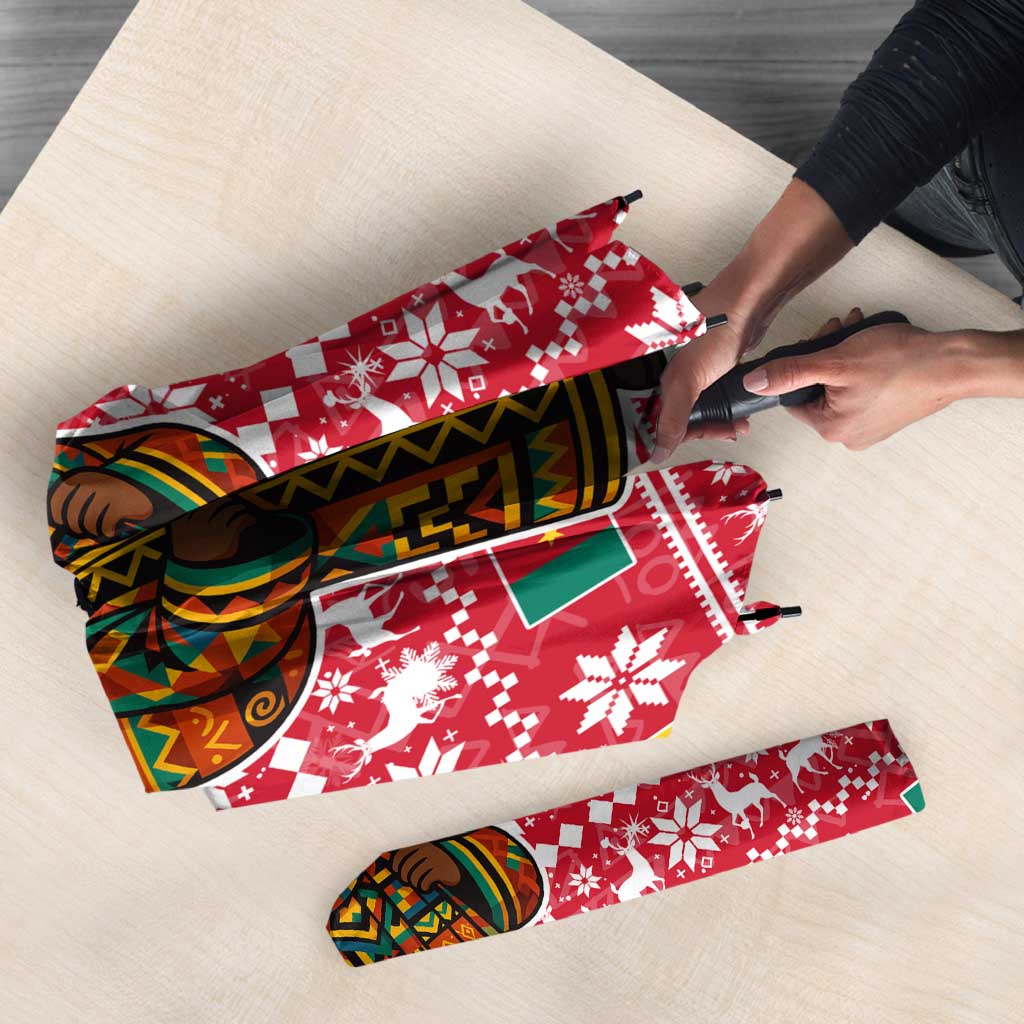 Cameroon Christmas Umbrella with Red Snowflake Pattern Traditional Santa and Map Motif - Wonder Print Shop
