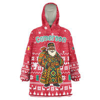 Cameroon Christmas Wearable Blanket Hoodie with Red Snowflake Pattern Traditional Santa and Map Motif - Wonder Print Shop