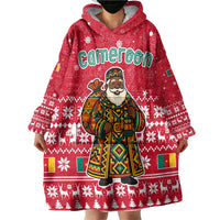 Cameroon Christmas Wearable Blanket Hoodie with Red Snowflake Pattern Traditional Santa and Map Motif - Wonder Print Shop
