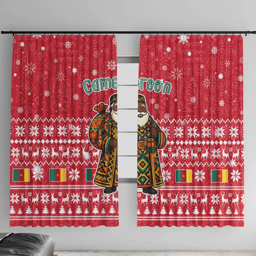 Cameroon Christmas Window Curtain with Red Snowflake Pattern Traditional Santa and Map Motif - Wonder Print Shop