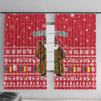 Cameroon Christmas Window Curtain with Red Snowflake Pattern Traditional Santa and Map Motif - Wonder Print Shop