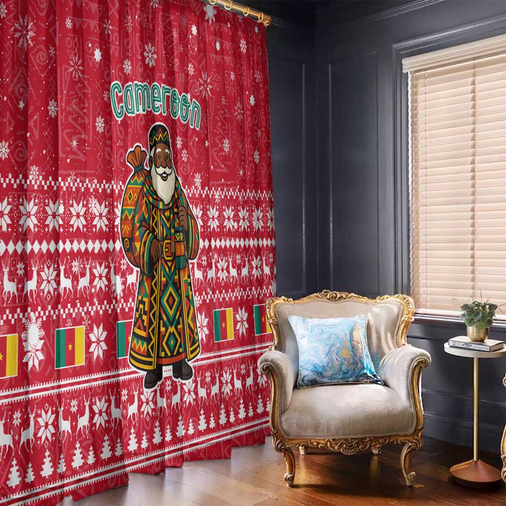 Cameroon Christmas Window Curtain with Red Snowflake Pattern Traditional Santa and Map Motif - Wonder Print Shop