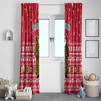 Cameroon Christmas Window Curtain with Red Snowflake Pattern Traditional Santa and Map Motif - Wonder Print Shop