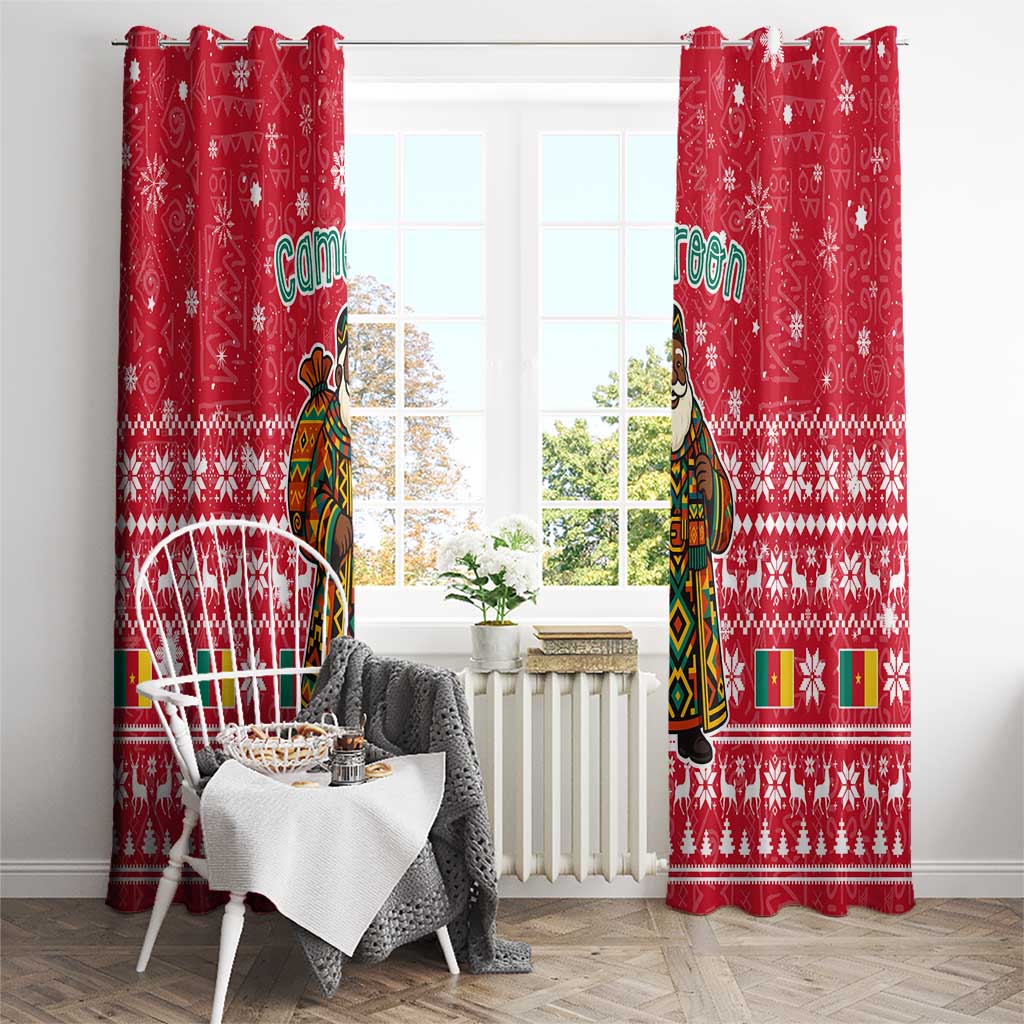 Cameroon Christmas Window Curtain with Red Snowflake Pattern Traditional Santa and Map Motif - Wonder Print Shop