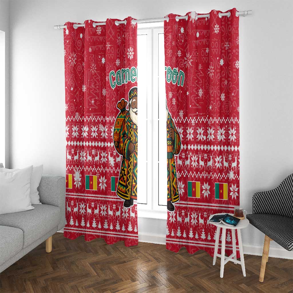 Cameroon Christmas Window Curtain with Red Snowflake Pattern Traditional Santa and Map Motif - Wonder Print Shop