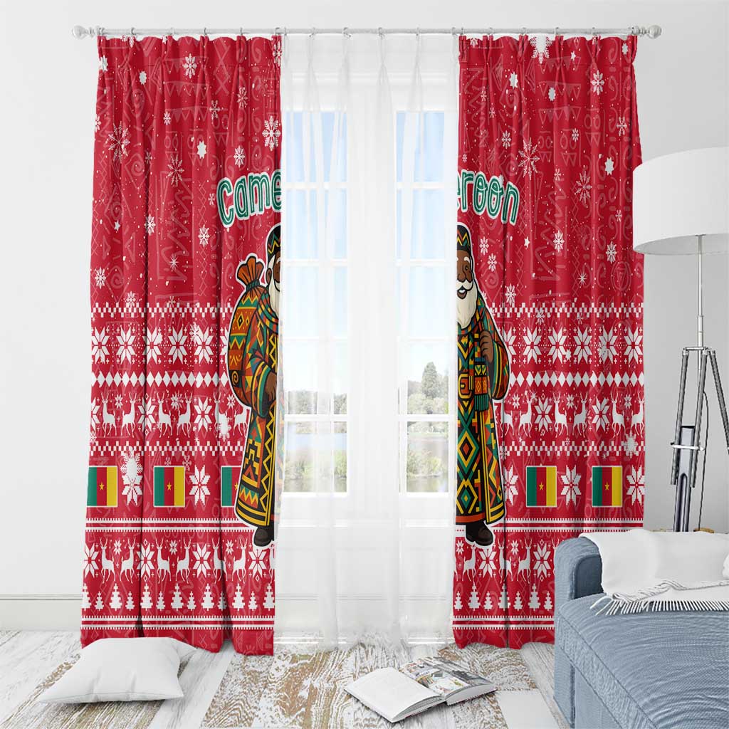 Cameroon Christmas Window Curtain with Red Snowflake Pattern Traditional Santa and Map Motif - Wonder Print Shop