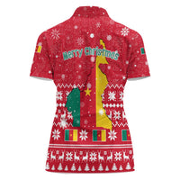 Cameroon Christmas Women Polo Shirt with Red Snowflake Pattern Traditional Santa and Map Motif - Wonder Print Shop