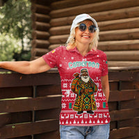 Cameroon Christmas Women Polo Shirt with Red Snowflake Pattern Traditional Santa and Map Motif - Wonder Print Shop