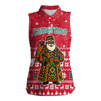 Cameroon Christmas Women Sleeveless Polo Shirt with Red Snowflake Pattern Traditional Santa and Map Motif - Wonder Print Shop