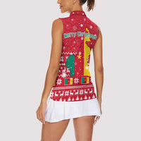 Cameroon Christmas Women Sleeveless Polo Shirt with Red Snowflake Pattern Traditional Santa and Map Motif - Wonder Print Shop