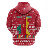 Cameroon Christmas Zip Hoodie with Red Snowflake Pattern Traditional Santa and Map Motif - Wonder Print Shop
