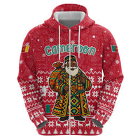 Cameroon Christmas Zip Hoodie with Red Snowflake Pattern Traditional Santa and Map Motif - Wonder Print Shop