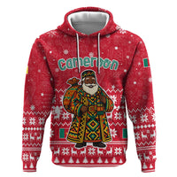 Cameroon Christmas Zip Hoodie with Red Snowflake Pattern Traditional Santa and Map Motif - Wonder Print Shop