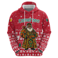 Cameroon Christmas Zip Hoodie with Red Snowflake Pattern Traditional Santa and Map Motif - Wonder Print Shop