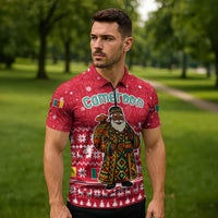 Cameroon Christmas Zipper Polo Shirt with Red Snowflake Pattern Traditional Santa and Map Motif - Wonder Print Shop