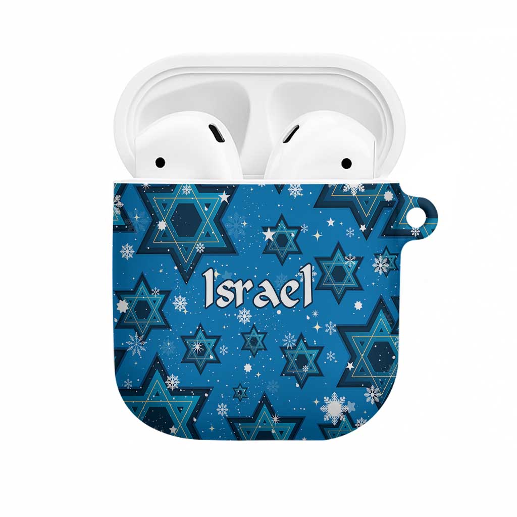 Israel Christmas AirPods Case with Blue Star of David Pattern and Menorah Motif - Wonder Print Shop