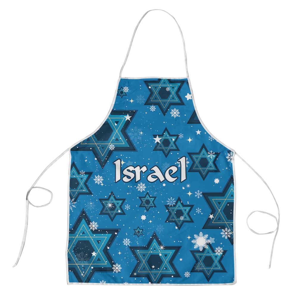 Israel Christmas Apron with Blue Star of David Pattern and Menorah Motif - Wonder Print Shop