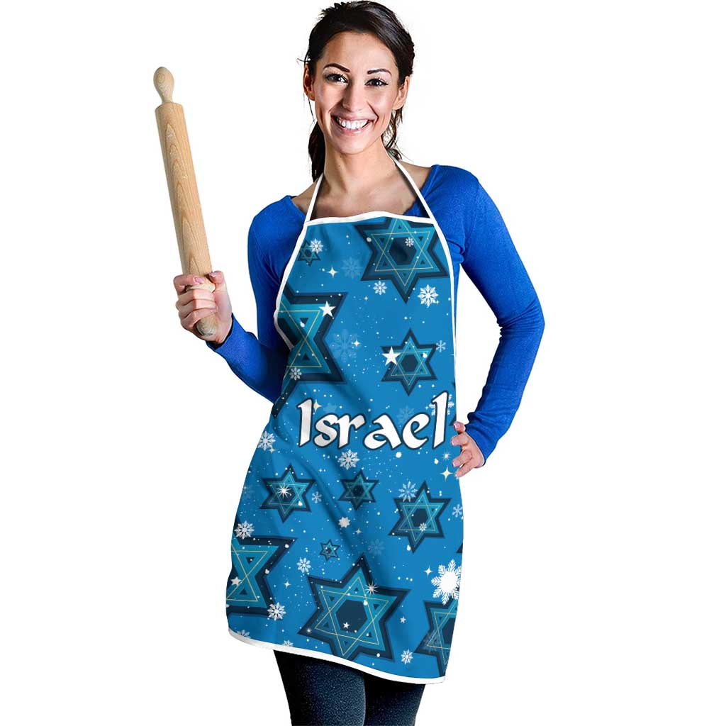 Israel Christmas Apron with Blue Star of David Pattern and Menorah Motif - Wonder Print Shop