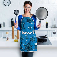 Israel Christmas Apron with Blue Star of David Pattern and Menorah Motif - Wonder Print Shop