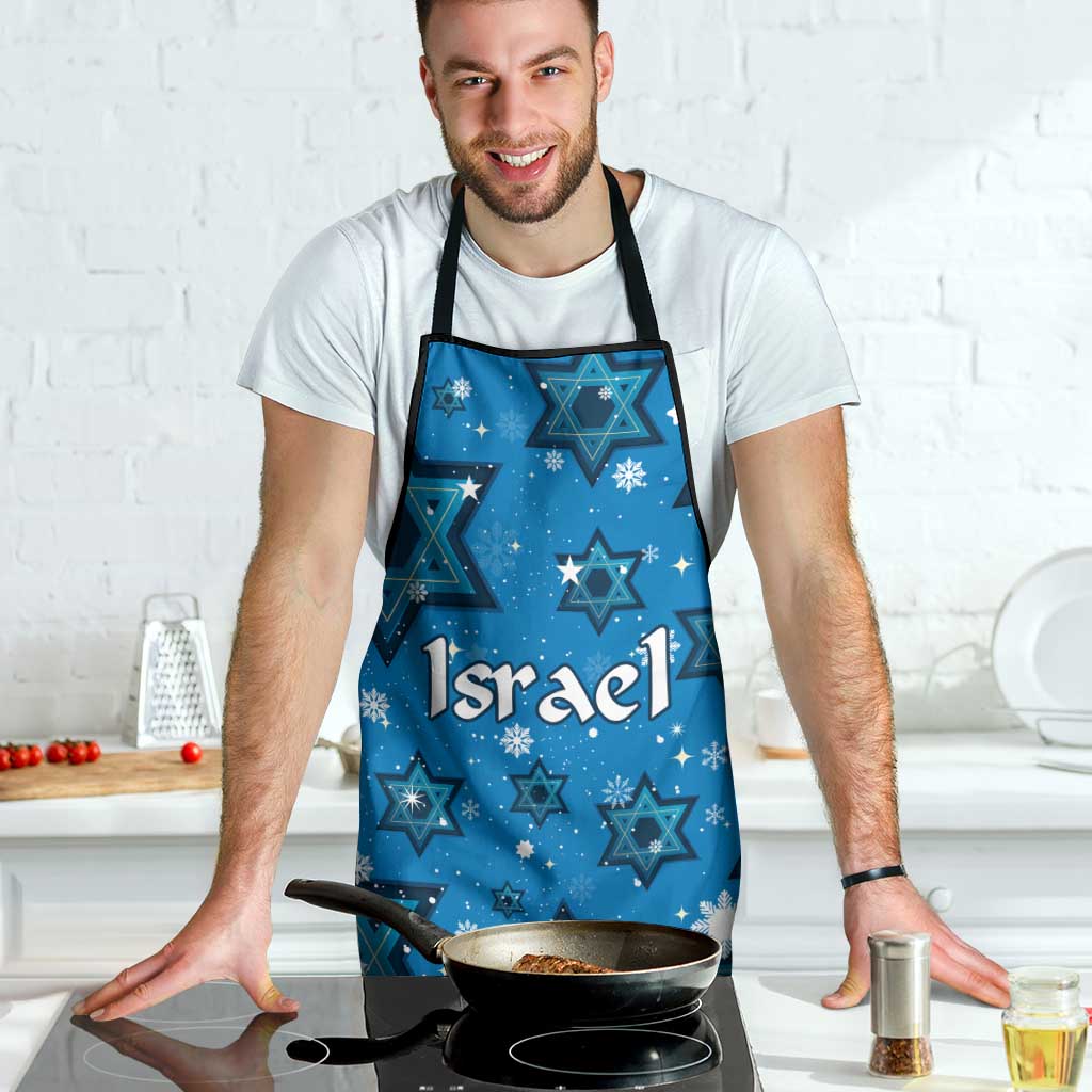 Israel Christmas Apron with Blue Star of David Pattern and Menorah Motif - Wonder Print Shop