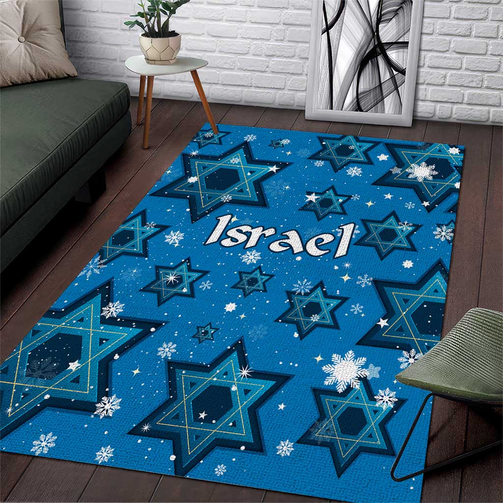 Israel Christmas Area Rug with Blue Star of David Pattern and Menorah Motif - Wonder Print Shop