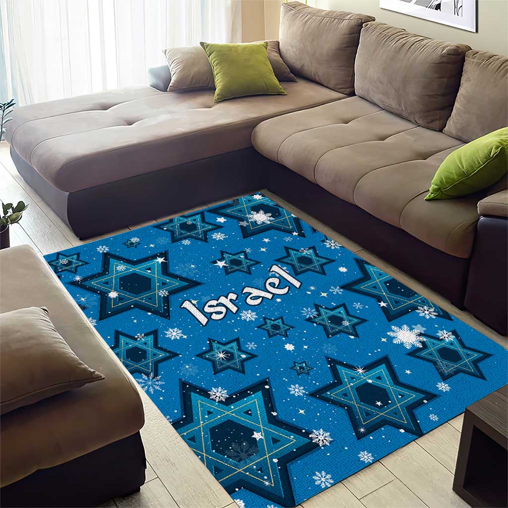 Israel Christmas Area Rug with Blue Star of David Pattern and Menorah Motif - Wonder Print Shop