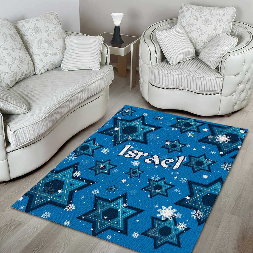 Israel Christmas Area Rug with Blue Star of David Pattern and Menorah Motif - Wonder Print Shop