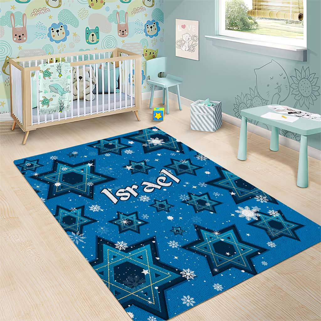 Israel Christmas Area Rug with Blue Star of David Pattern and Menorah Motif - Wonder Print Shop