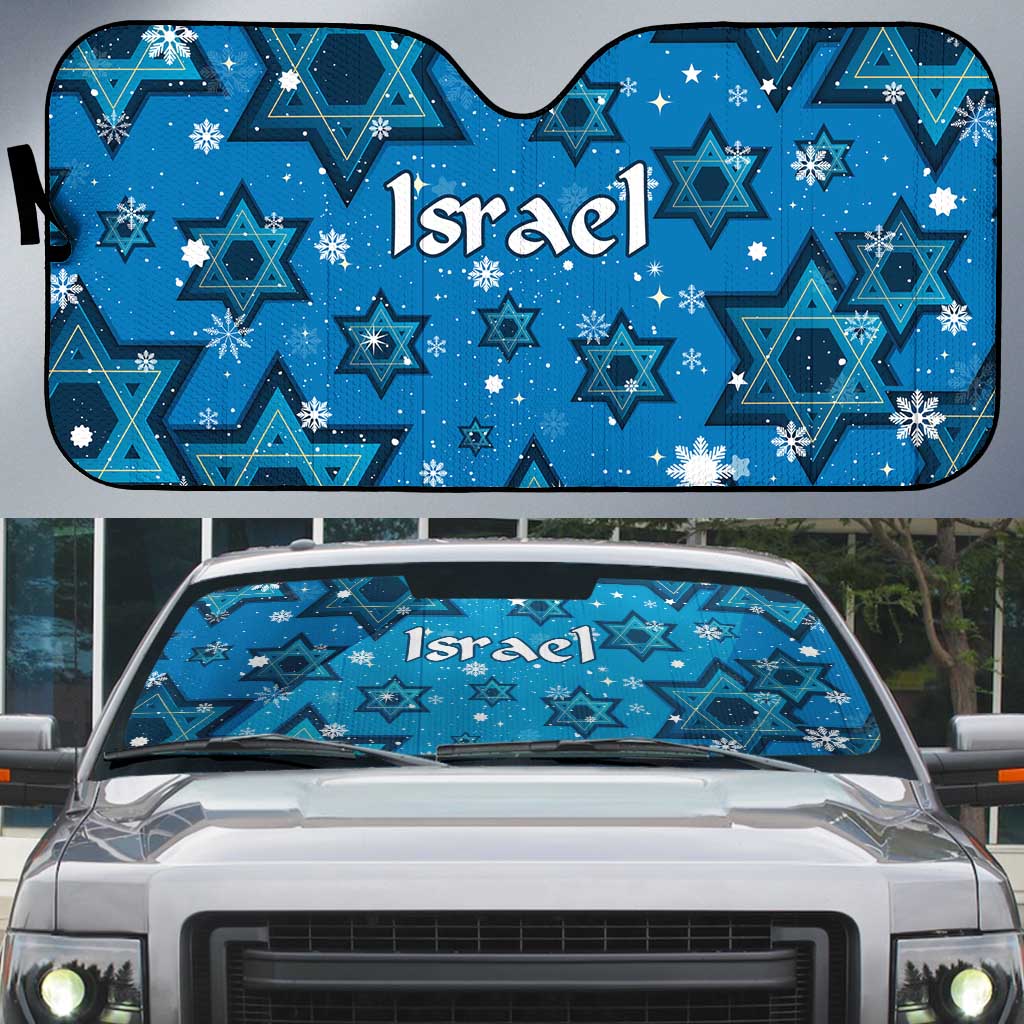 Israel Christmas Auto Sun Shade with Blue Star of David Pattern and Menorah Motif - Wonder Print Shop
