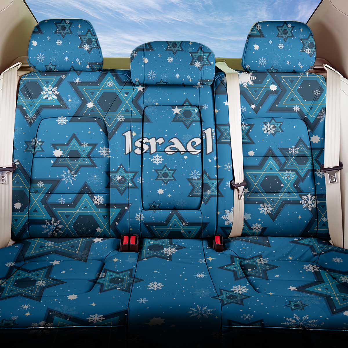 Israel Christmas Back Car Seat Cover with Blue Star of David Pattern and Menorah Motif - Wonder Print Shop