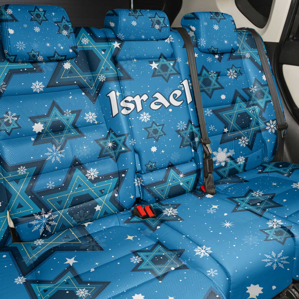 Israel Christmas Back Car Seat Cover with Blue Star of David Pattern and Menorah Motif - Wonder Print Shop