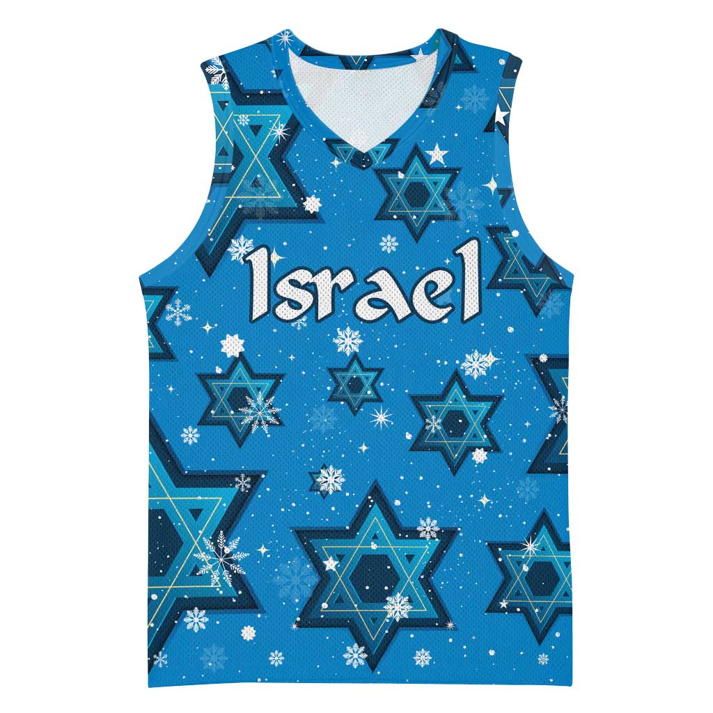 Israel Christmas Basketball Jersey with Blue Star of David Pattern and Menorah Motif - Wonder Print Shop